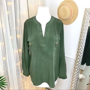 Diane Von Furstenberg Silk Army Green Olive Blouse